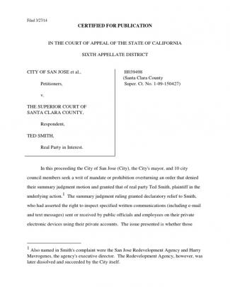 City Of San Jose V. Santa Clara County Superior Court - Cal. Public Records Act Case