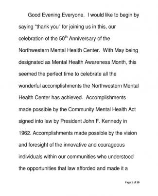 Northwestern Mental Health Center 50th Anniversary Commentary, Shauna Reitmeier, Executive Director