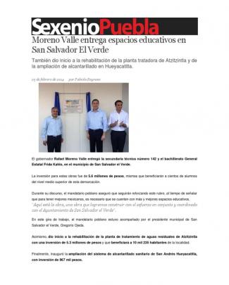 25-02-2014 Sexenio Puebla - Moreno Valle Entrega Espacios Educativos En San Salvador El Verde.pdf