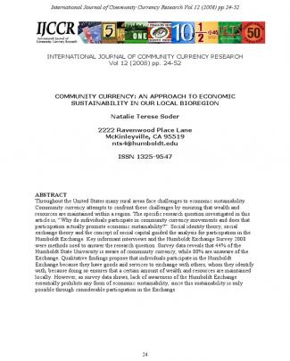 Ijccr-vol-12-2008-soder - Community Currency - An Approach To Economic Sustainability In Our Local Bioregion