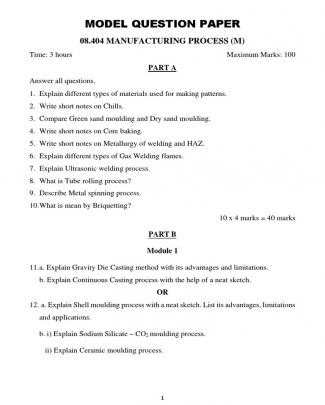 Manufacturing Process Model Question Paper (2014)