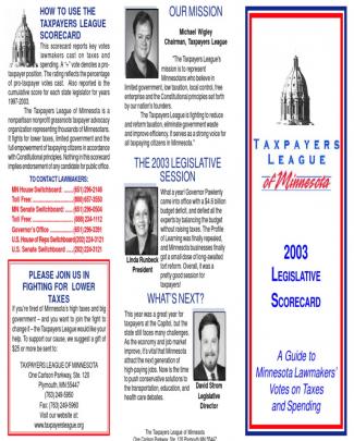 2003 Taxpayers League Of Minnesota Scorecard 