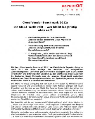 Press Release_experton Cloud Vendor Benchmark 2012 