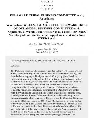 Delaware Tribal Business Comm. V. Weeks, 430 U.s. 73 (1977)