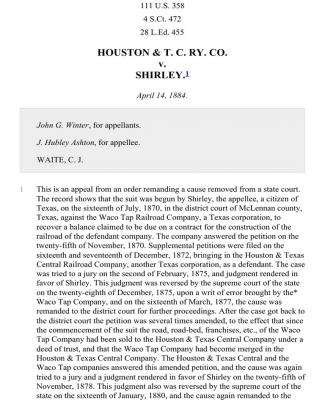 Houston & Texas Central R. Co. V. Shirley, 111 U.s. 358 (1884)