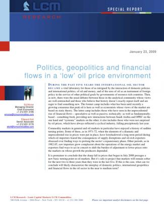 Politics, Geopolitics And Financial Flows In A ‘low’ Oil Price Environment