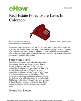 Colorado - Real Estate Foreclosure Laws