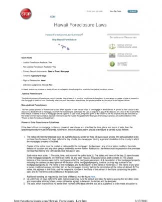 Hawaii Foreclosure Law Summary