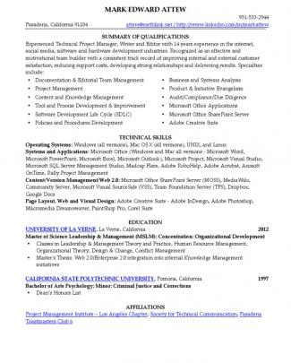 Software Development Project Manager In Los Angeles Ca Resume Mark Attew