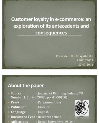 Customer Loyalty In E-commerce