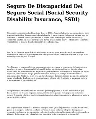 <h1>seguro De Discapacidad Del Seguro Social (social Security Disability Insurance, Ssdi)</h1> 