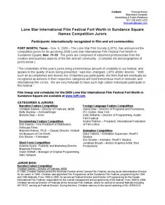 Lone Star International Flim Festival Names Competition Juries