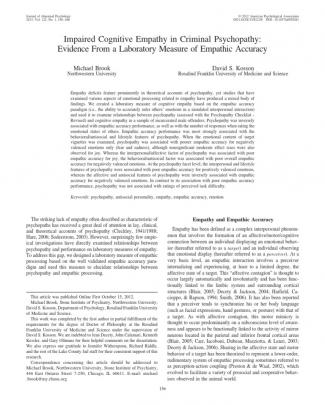 Impaired Cognitive Empathy In Criminal Psychopaty