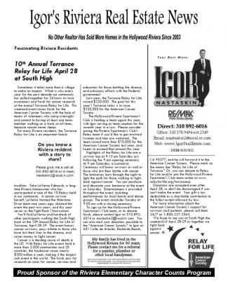 Igor's Hollywood Riviera Real Estate News April, 2012