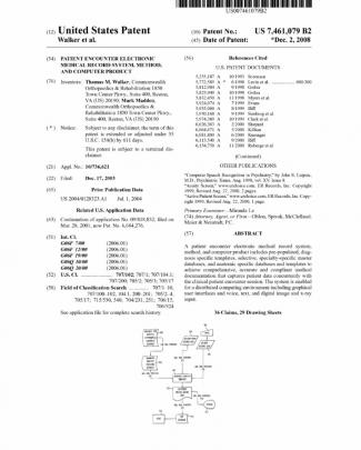 Patient Encounter Electronic Medical Record System, Method, And Computer Product (us Patent 7461079)