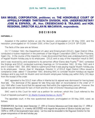 San Miguel Corp Vs Ca : 146775 : January 30, 2002 : J. Kapunan : First Division