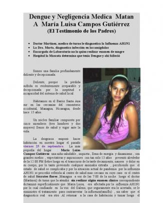 Dengue Y Negligencia Medica En Nicaragua Matan A Maria Luisa Campos Rodriguez