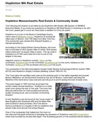 Hopkinton Massachusetts Real Estate Guide