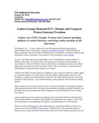 Latino Groups Demand Fcc, Obama And Congress Protect Internet Freedom