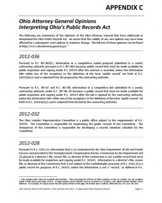 Appendix C – Ohio Attorney General Opinions Interpreting Ohio’s Public Records Act