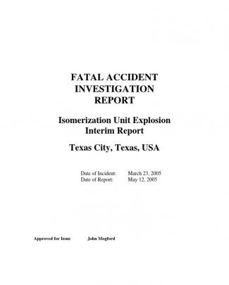 Bp Texas City Explosion Interim Report