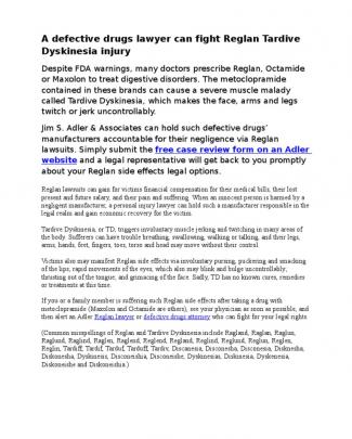 A Defective Drugs Lawyer Can Fight Reglan Tardive Dyskinesia Injury