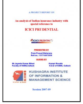 My Project Report On Icici Pru