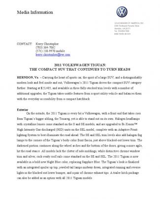 2011 Vw Tiguan (press Release)