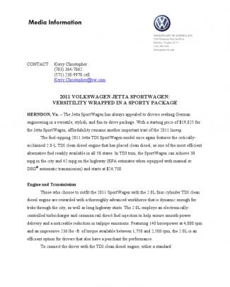 2011 Vw Jetta Sportwagen (press Release)