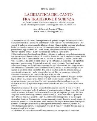 Tradicion Y Ciencia En La Didactica Del Canto Por Mauro Uberti