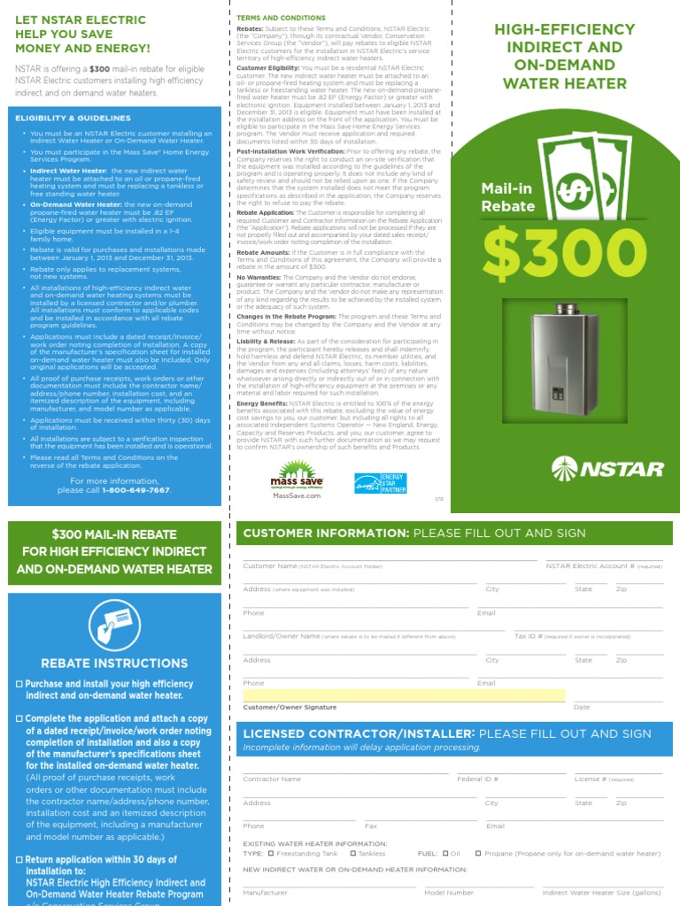 Nstar electric company high efficiency indirect water heater rebate 