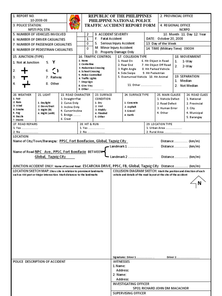 Traffic Accident Report (taras) Form - ID:23c1123bfd23f23fc For Motor Vehicle Accident Report Form Template